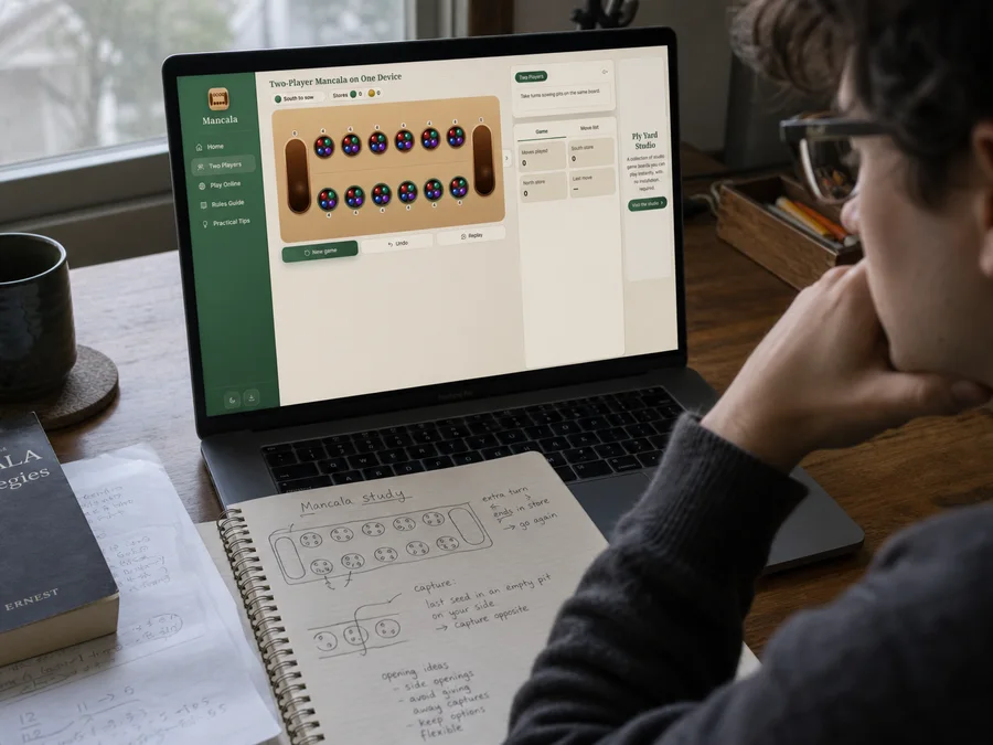 Replaying a same-device Kalah mancala game from the move list